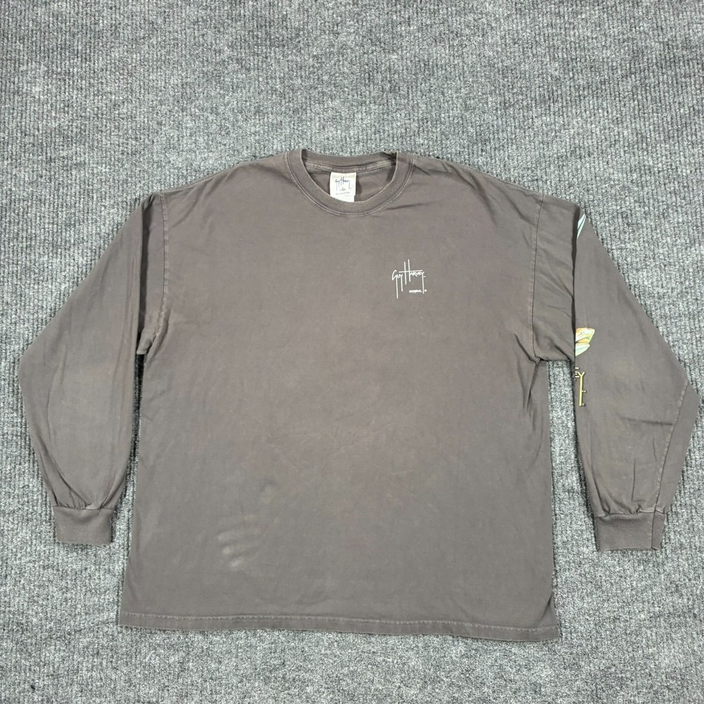 Guy Harvey Bluewater Long Sleeve Graphic Fishing T Shirt Mens Size Large Gray